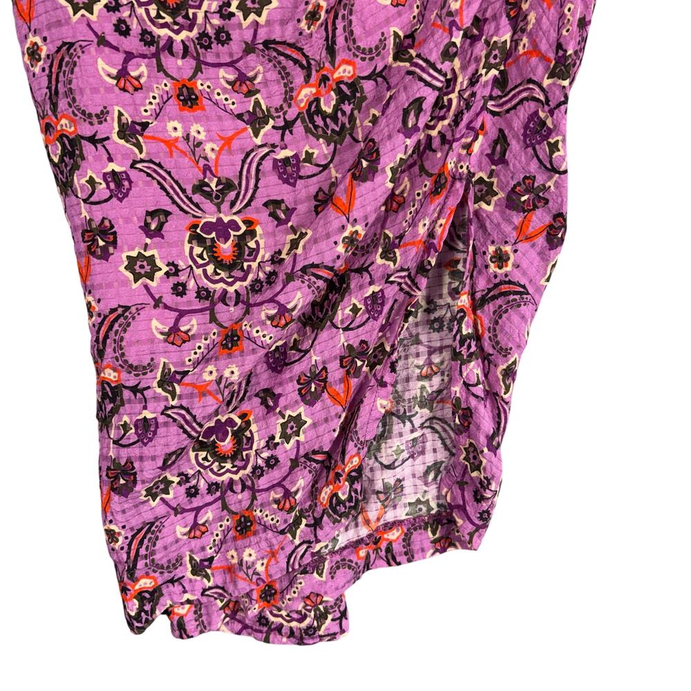 SMYTHE Purple Paisley Floral Ruched Midi Skirt High Low Hem Viscose Size 4 / 27 - Picture 6 of 10